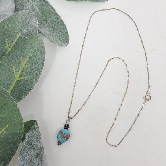 Sterling Silver Turquoise Nugget Pendant Necklace - Picture 1 of 6